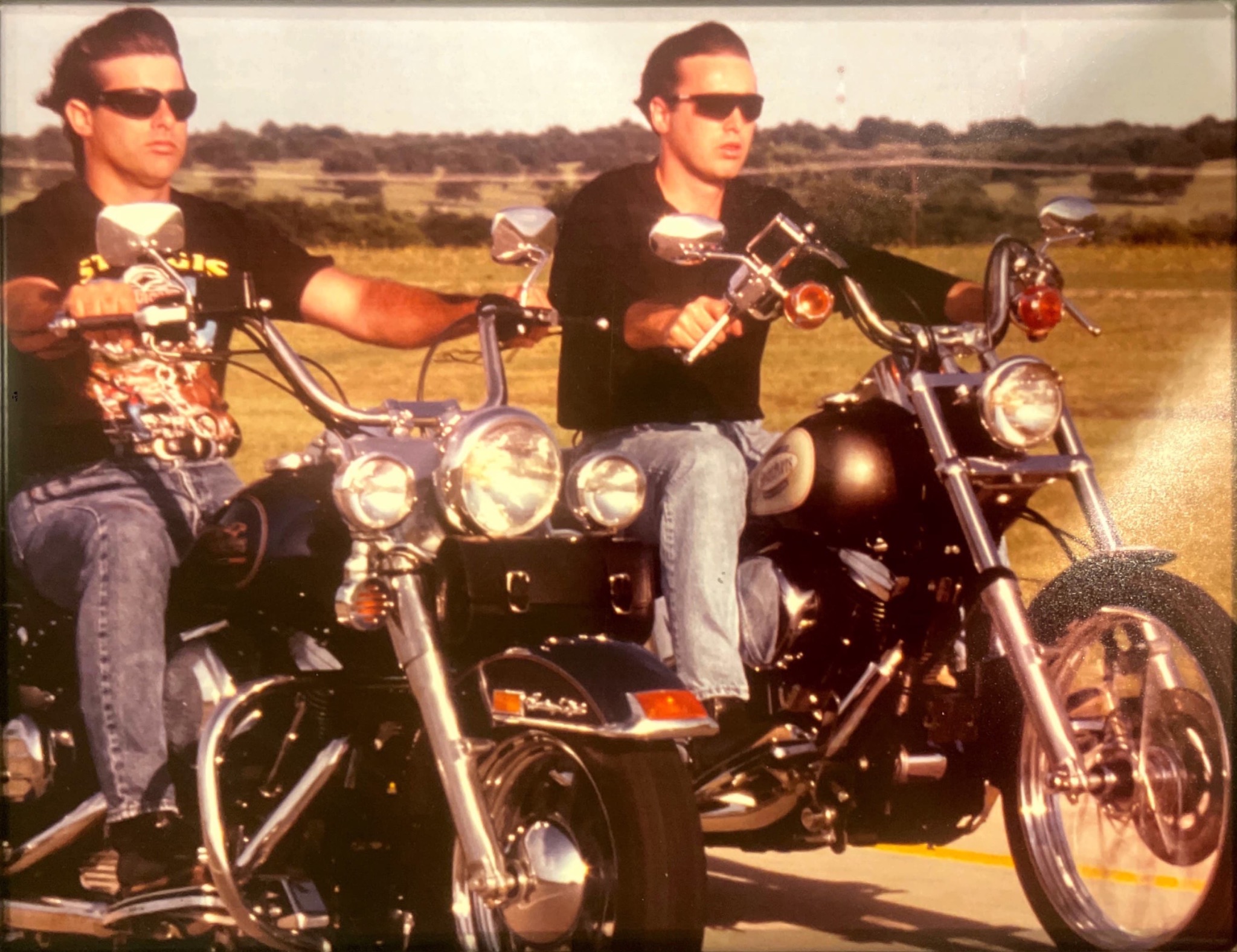 John and Greg Kuelbs riding motorcycles in a feature about the founders of Chrome Specialties